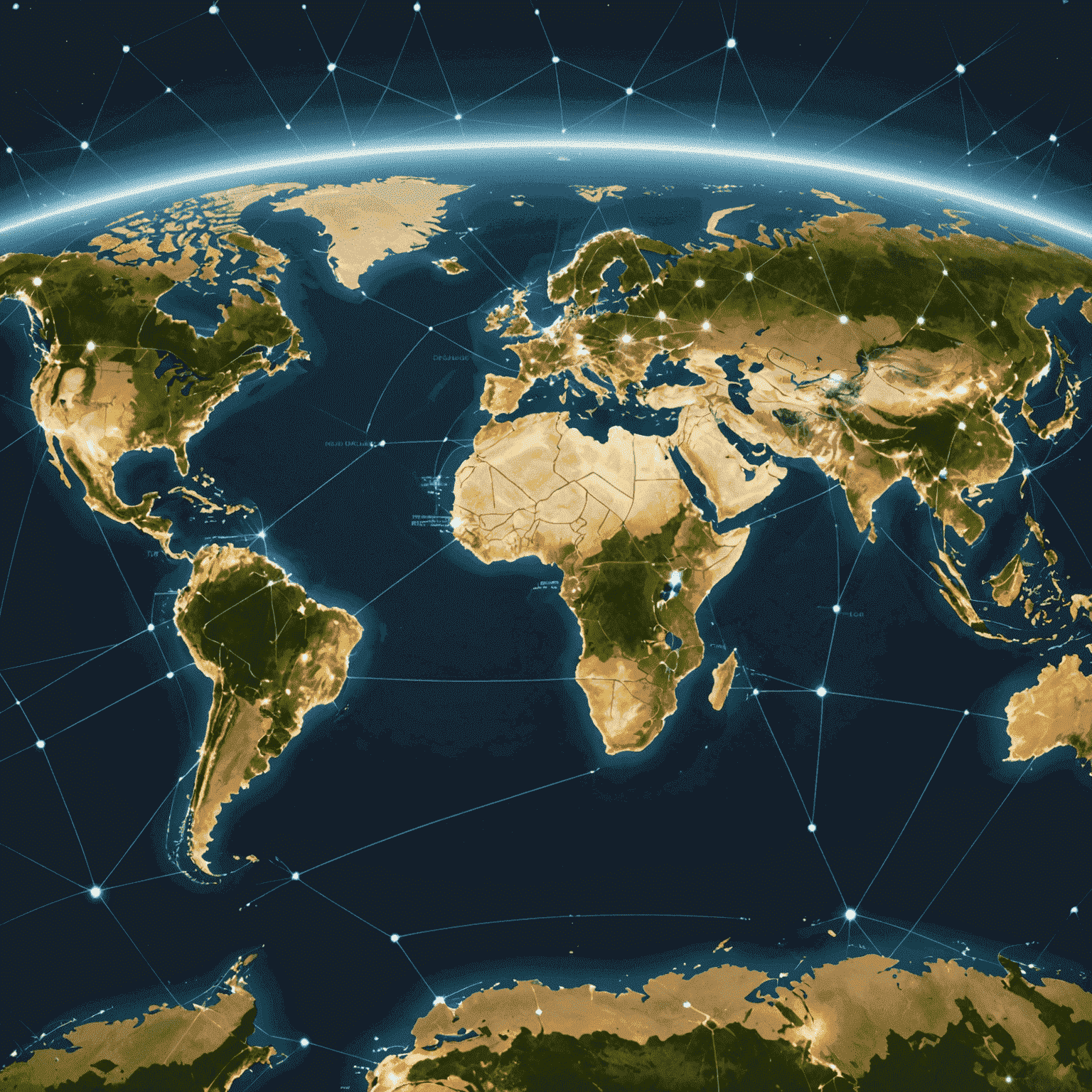 World map with connected points representing global mobile network coverage