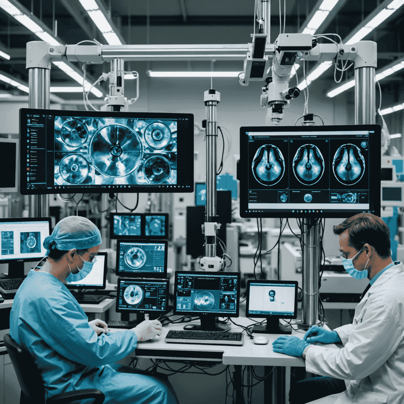 A split-screen image showing a doctor performing remote surgery and a high-tech automated factory, both powered by 5G technology